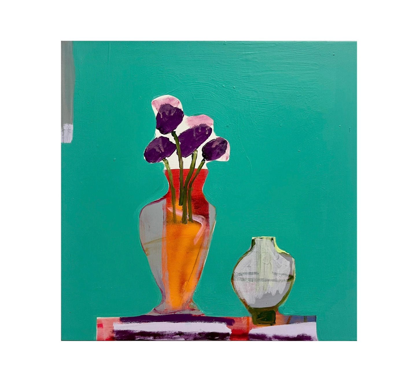 Red vase grey pot