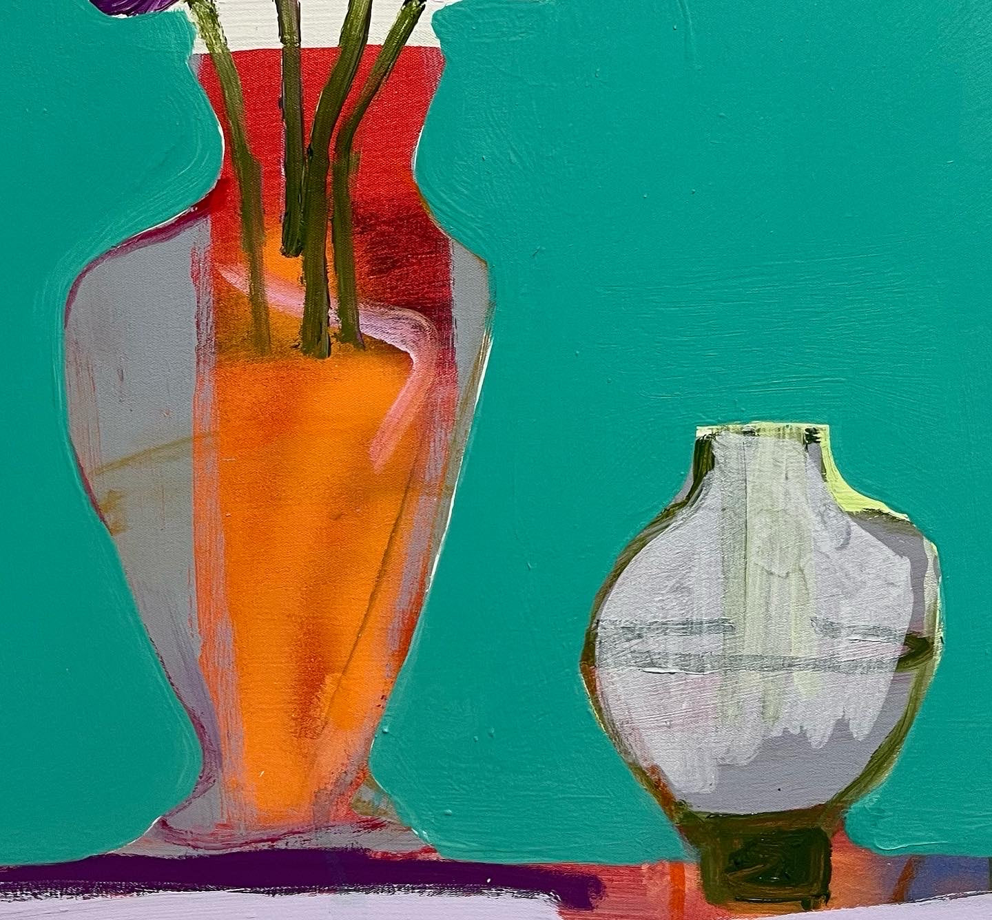 Red vase grey pot
