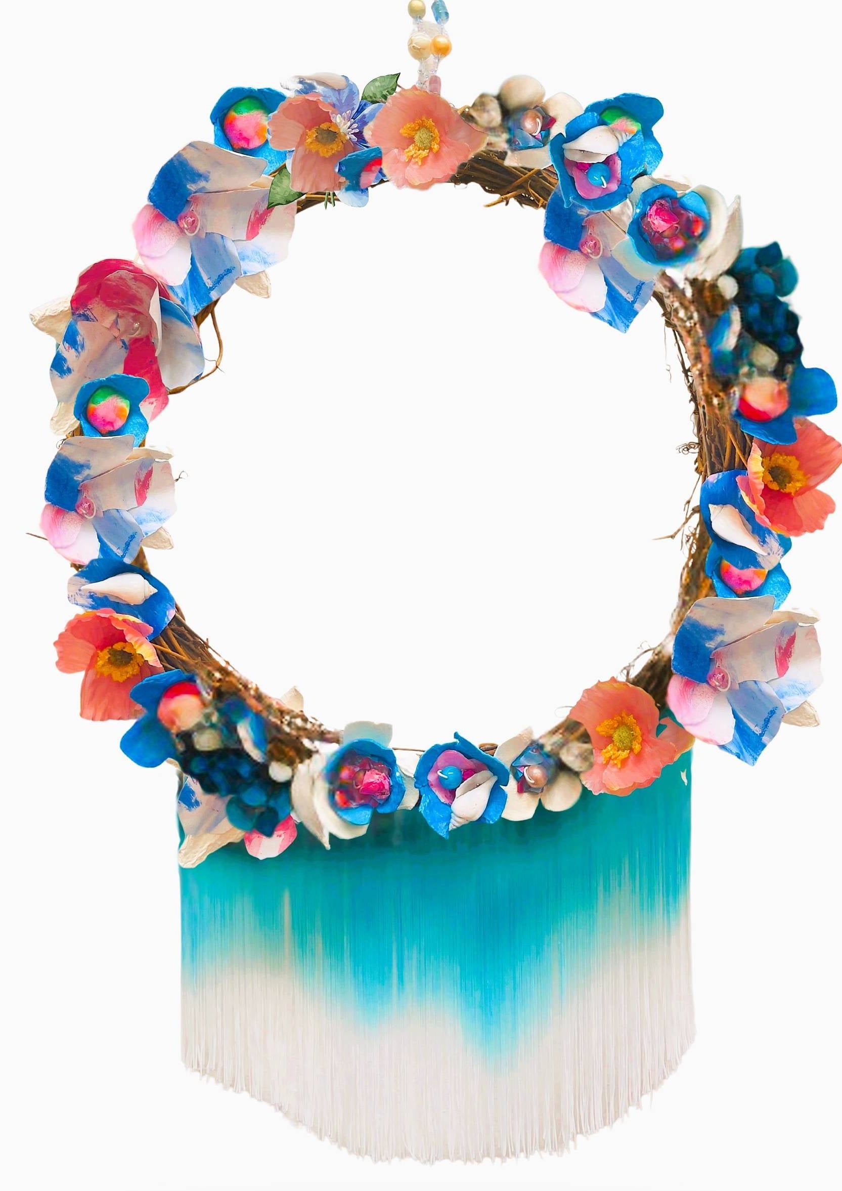 Colorful wreath with flowers on a white background